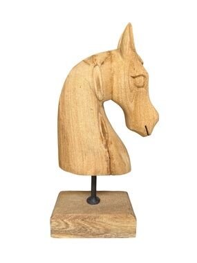 Vintage Hand Carved Wooden Horse Head Sculpture - Natural Brown